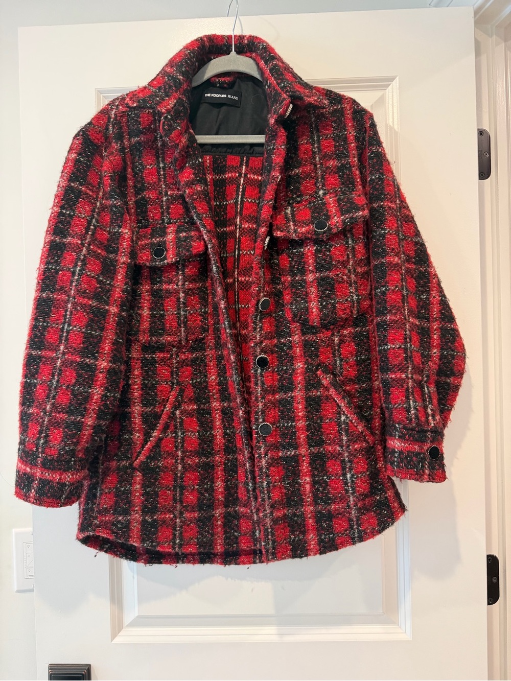 The Kooples Red & Black Plaid Wool-Blend Pea Coat